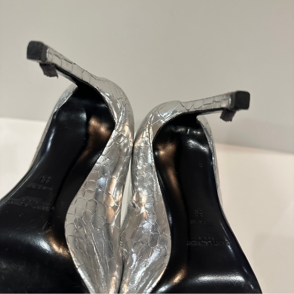 Yves Saint Laurent Paris Stiletto Pumps Sz 39 Silver Metallic Heels Texture - Picture 16 of 16